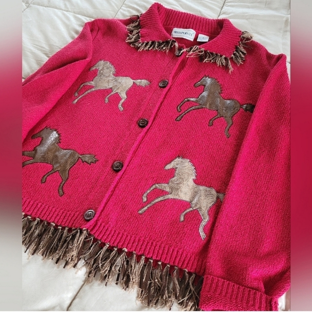 90's Vintage BellePointe Horse Derby Equestrian Fringed Button Down Card…